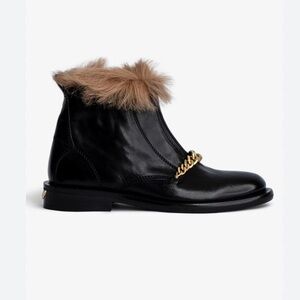 Zadig & Voltaire Laureen Black Ankle Boots with Fur Trim